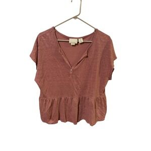 Cynthia Rowley Linen‎ Top Size Medium Peplum Blouse Short Sleeve
